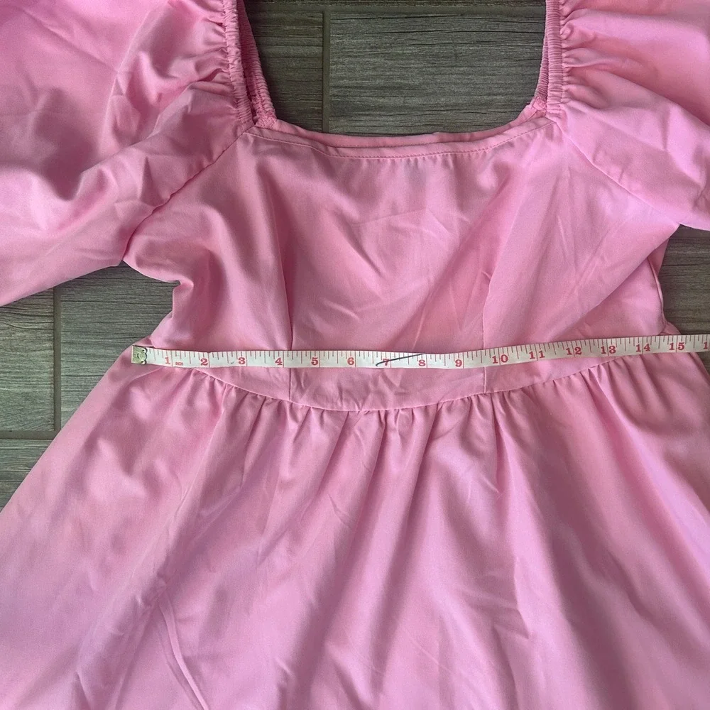 SHEIN Pink Puff Sleeve Babydoll Mini Dress Square Neck Cottagecore Womens Size S